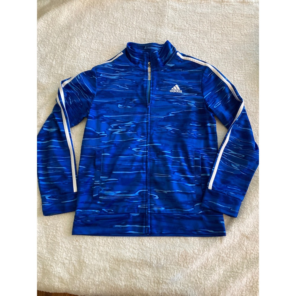 Adidas Boys Blue Ripple Camo Track Jacket Full Zip Size L 14/16 White Stripes